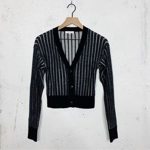 Rag & Bone Button Front Striped Black Fitted Cardigan Sweater